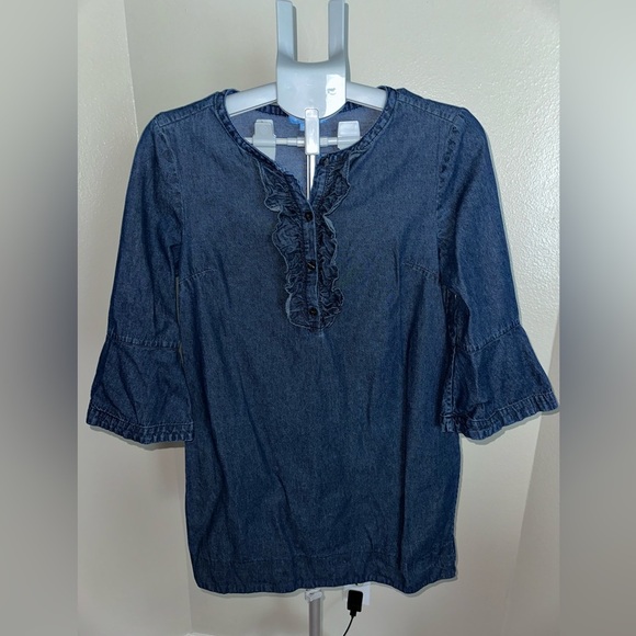 Draper James Chambray Ruffle Shift Dress - Picture 3 of 7